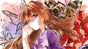 Preview wallpaper girl, kimono, butterflies, anime, art