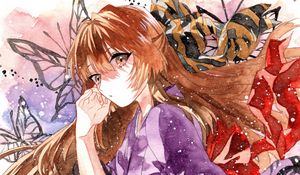 Preview wallpaper girl, kimono, butterflies, anime, art