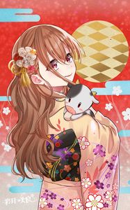 Preview wallpaper girl, kimono, calf, cub, anime