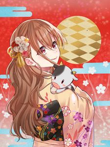 Preview wallpaper girl, kimono, calf, cub, anime