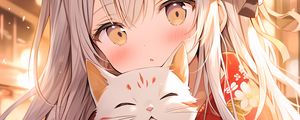 Preview wallpaper girl, kimono, cat, anime