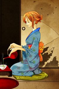 Preview wallpaper girl, kimono, ceremony, tea, room