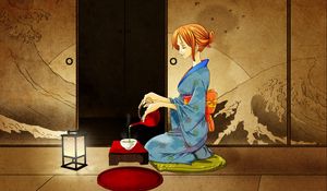 Preview wallpaper girl, kimono, ceremony, tea, room