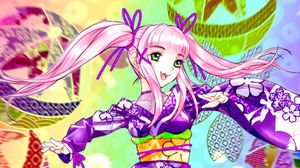 Preview wallpaper girl, kimono, dance, movement, anime