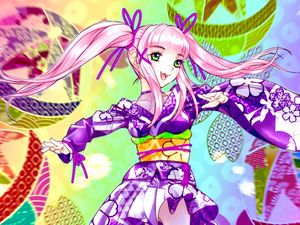 Preview wallpaper girl, kimono, dance, movement, anime