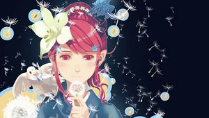 Preview wallpaper girl, kimono, dandelions, pigeon, anime