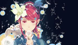 Preview wallpaper girl, kimono, dandelions, pigeon, anime