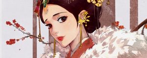 Preview wallpaper girl, kimono, decoration, glance, anime, japan