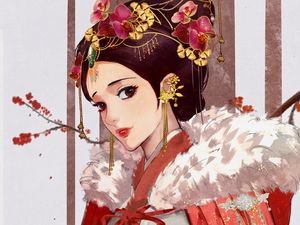 Preview wallpaper girl, kimono, decoration, glance, anime, japan