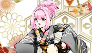 Preview wallpaper girl, kimono, drum, anime