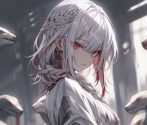 Preview wallpaper girl, kimono, earrings, snakes, anime