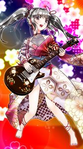 Preview wallpaper girl, kimono, electric guitar, guitar, anime