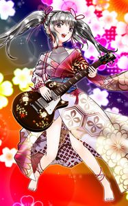 Preview wallpaper girl, kimono, electric guitar, guitar, anime