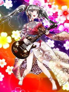 Preview wallpaper girl, kimono, electric guitar, guitar, anime