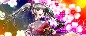 Preview wallpaper girl, kimono, electric guitar, guitar, anime