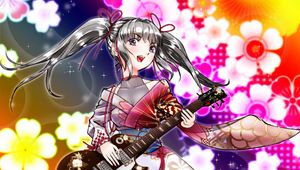 Preview wallpaper girl, kimono, electric guitar, guitar, anime