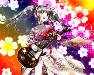 Preview wallpaper girl, kimono, electric guitar, guitar, anime