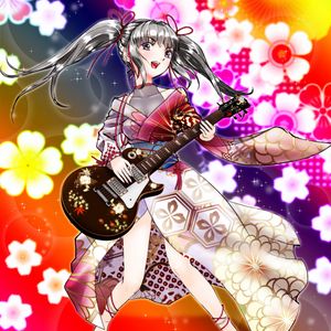 Preview wallpaper girl, kimono, electric guitar, guitar, anime