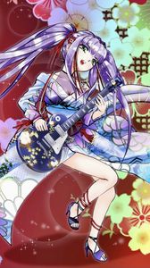 Preview wallpaper girl, kimono, electric guitar, guitar, music, anime