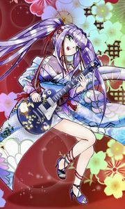 Preview wallpaper girl, kimono, electric guitar, guitar, music, anime