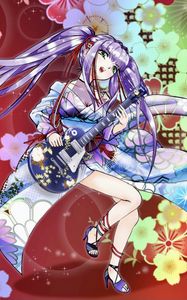 Preview wallpaper girl, kimono, electric guitar, guitar, music, anime