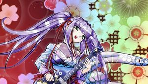 Preview wallpaper girl, kimono, electric guitar, guitar, music, anime