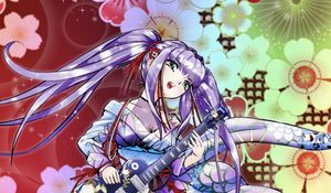 Preview wallpaper girl, kimono, electric guitar, guitar, music, anime