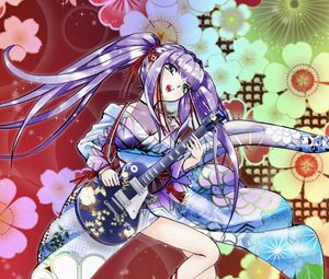 Preview wallpaper girl, kimono, electric guitar, guitar, music, anime