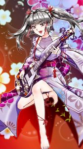 Preview wallpaper girl, kimono, electric guitar, music, anime