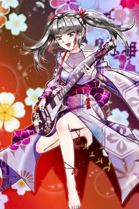 Preview wallpaper girl, kimono, electric guitar, music, anime