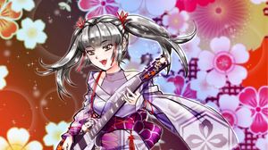 Preview wallpaper girl, kimono, electric guitar, music, anime