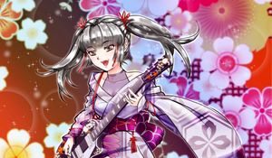 Preview wallpaper girl, kimono, electric guitar, music, anime