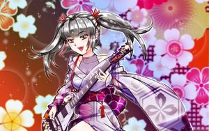 Preview wallpaper girl, kimono, electric guitar, music, anime