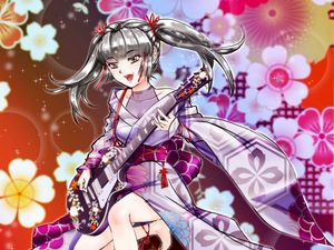 Preview wallpaper girl, kimono, electric guitar, music, anime