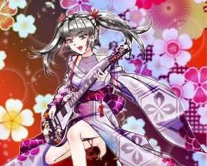 Preview wallpaper girl, kimono, electric guitar, music, anime