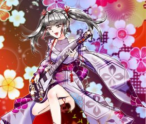 Preview wallpaper girl, kimono, electric guitar, music, anime