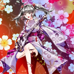 Preview wallpaper girl, kimono, electric guitar, music, anime