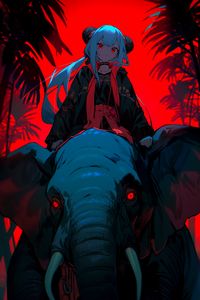 Preview wallpaper girl, kimono, elephant, anime, art