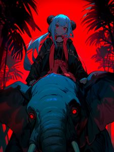 Preview wallpaper girl, kimono, elephant, anime, art