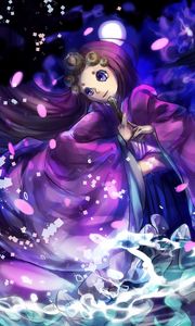 Preview wallpaper girl, kimono, fan, anime, purple
