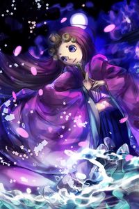 Preview wallpaper girl, kimono, fan, anime, purple