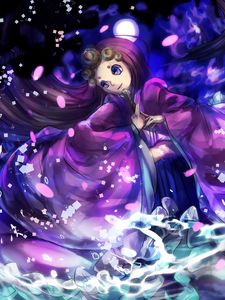 Preview wallpaper girl, kimono, fan, anime, purple