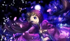 Preview wallpaper girl, kimono, fan, anime, purple