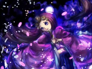 Preview wallpaper girl, kimono, fan, anime, purple