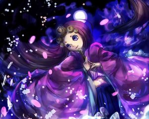 Preview wallpaper girl, kimono, fan, anime, purple