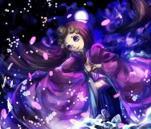 Preview wallpaper girl, kimono, fan, anime, purple