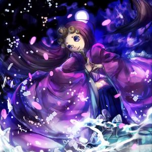 Preview wallpaper girl, kimono, fan, anime, purple