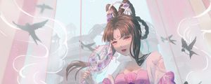 Preview wallpaper girl, kimono, fan, glance, anime