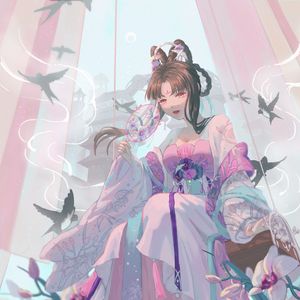 Preview wallpaper girl, kimono, fan, glance, anime