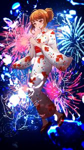 Preview wallpaper girl, kimono, fireworks, sparks, anime, art